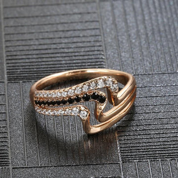 Luxury Rose Gold Natural Black Zircon Fashion 3 Rows Waves Ring - The Jewellery Supermarket